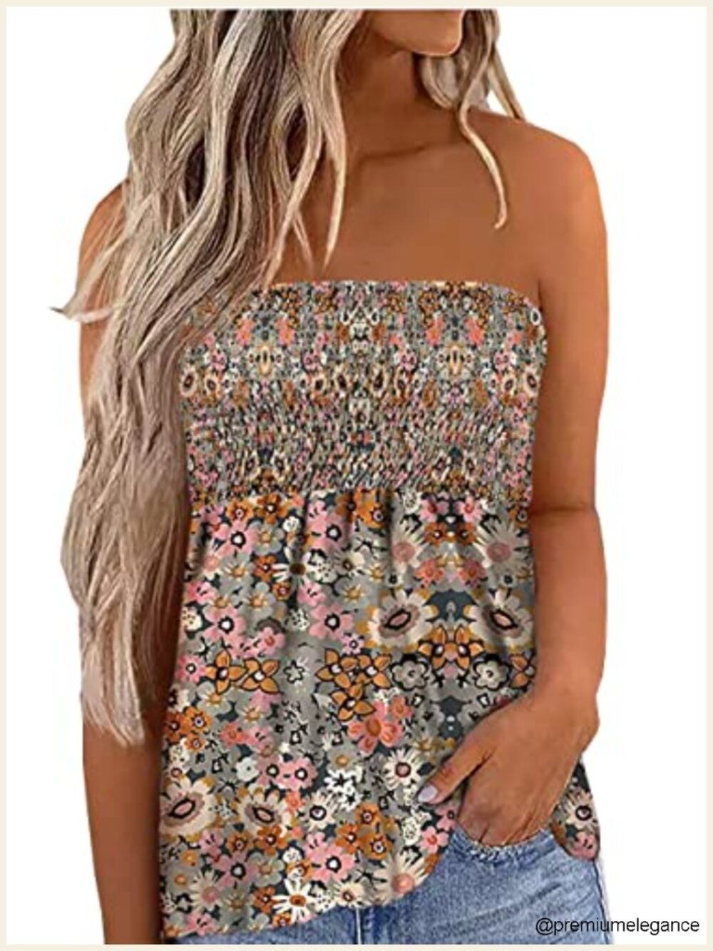 Women's Smocked Strapless Bandeau Tank Top Backless Sleeveless Off Shoulder